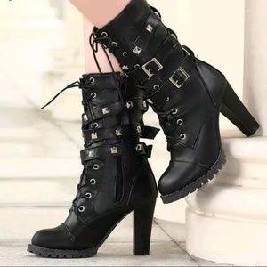 Black Faux Leather Motorcycle Boots sz 7 (EUR 37)